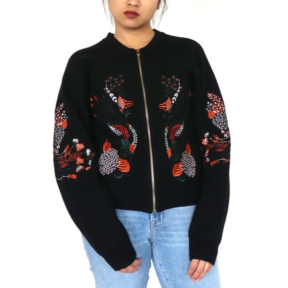 Aratta Embroidered Zip Black Sweater Jacket - Picture 2 of 5